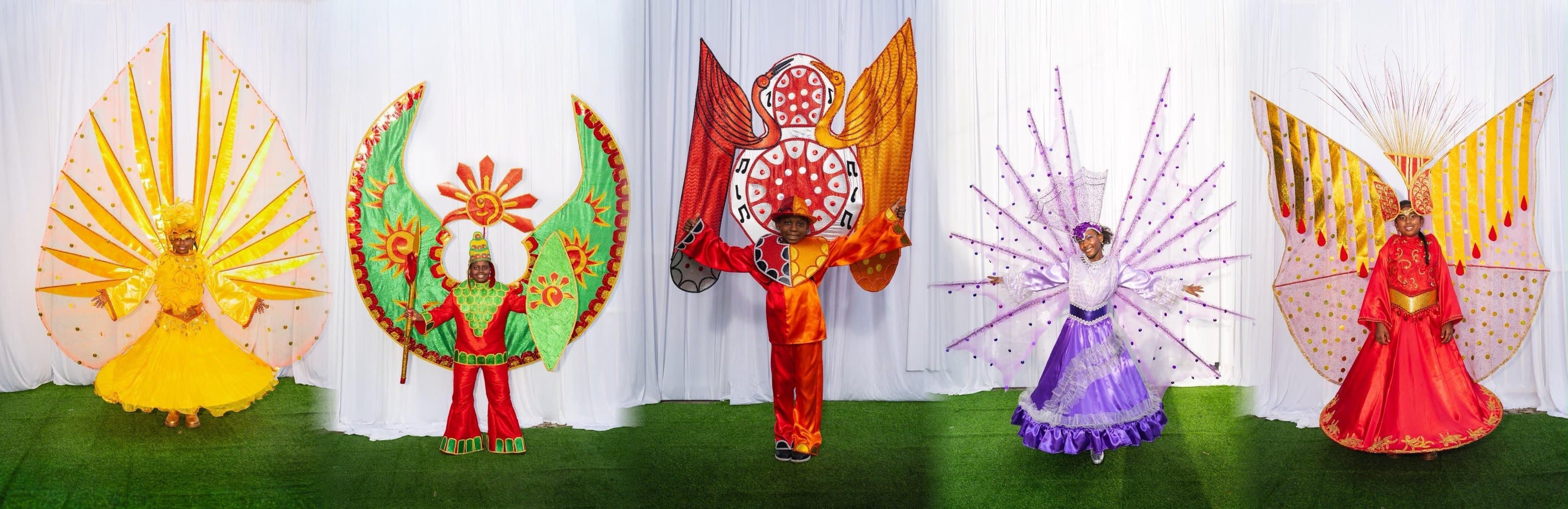 Children in Zebapique Productions carnival costumes